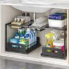Unyqoos® Uittrekbare Onderkast-Organizer voor Keuken en Badkamer met Verstelbare Niveaus in Zwart Staal