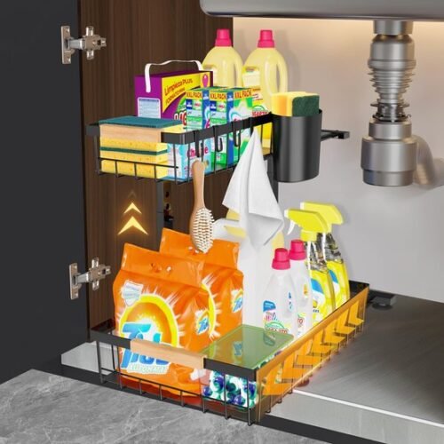 Unyqoos® Innovatieve Dubbele Laag Opbergsysteem voor Keuken en Badkamer Onder Gootsteen met Verstelbare Hoogte