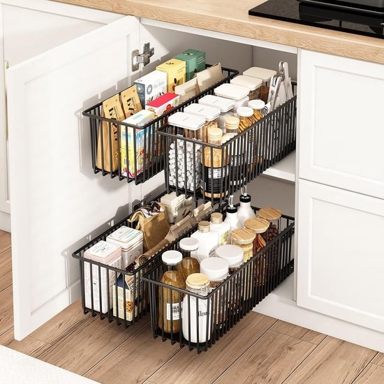 550x550-34291.jpg Unyqoos® Set van 4 uittrekbare opbergmanden voor kast- en keukenorganisatie
