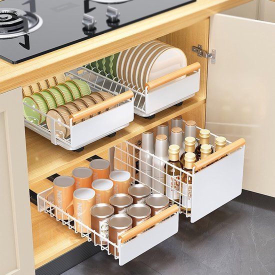 Unyqoos® Uittrekbare lade-organizer voor keukenkast met eenvoudig installatieproces