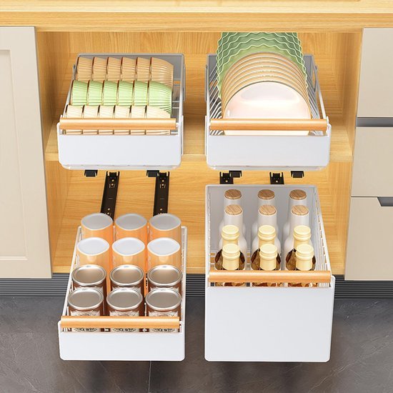 Unyqoos® Uittrekbare lade-organizer voor keukenkast met eenvoudig installatieproces