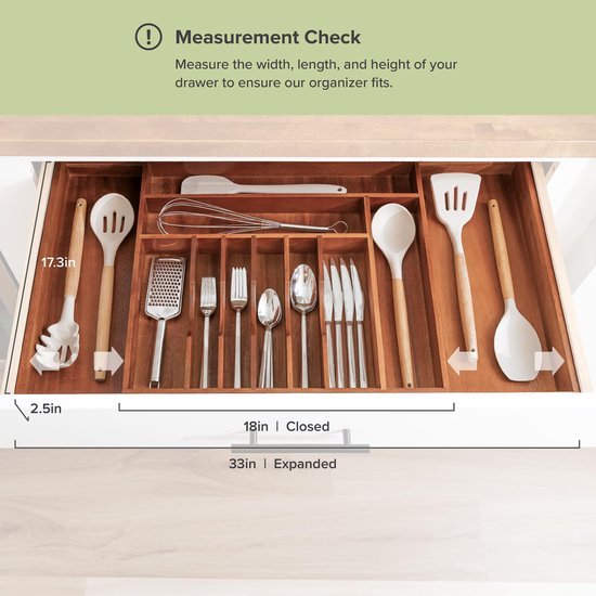 Unyqoos® Uitbreidbare keukenlade-organizer van acaciahout voor optimaal bestekbeheer