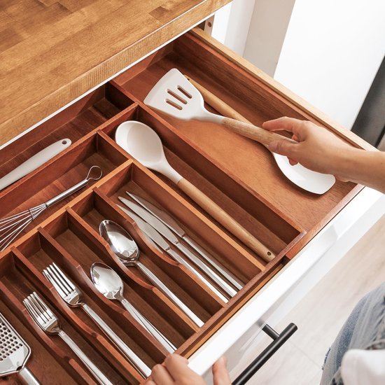Unyqoos® Uitbreidbare keukenlade-organizer van acaciahout voor optimaal bestekbeheer