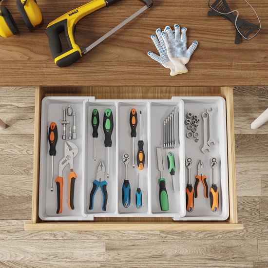 Unyqoos® Uitbreidbare Bestekbak voor Ladeorganisatie en Keukengerei Opslag, Wit, Tot 57 cm