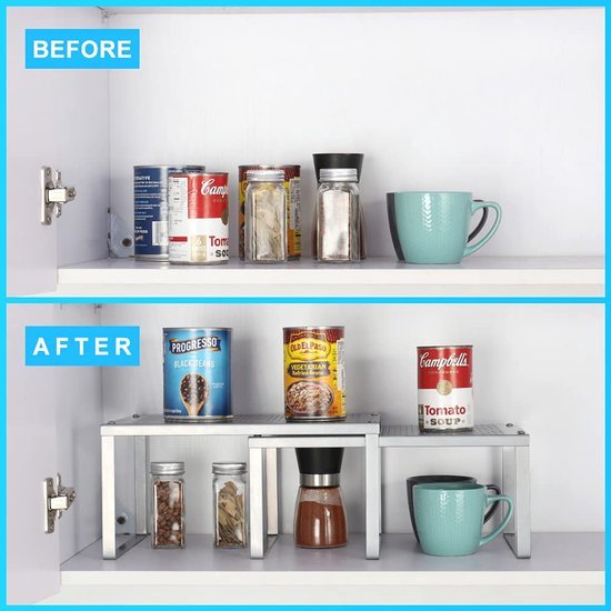 Unyqoos® Uitbreidbaar en stapelbaar metalen keukenrek voor optimale organisatie