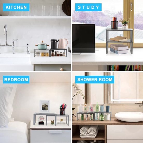 Unyqoos® Uitbreidbaar en stapelbaar metalen keukenrek voor optimale organisatie