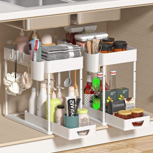 550x550-34437.jpg Unyqoos® Twee-Lagen Verstelbare Onderkast Organizer met Haken en Hangbeker voor Badkamer en Keuken