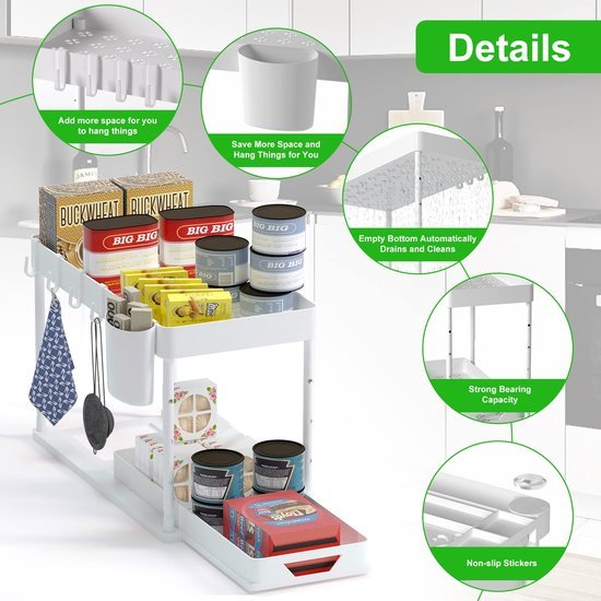 550x550-34438.jpg Unyqoos® Twee-Lagen Verstelbare Onderkast Organizer met Haken en Hangbeker voor Badkamer en Keuken