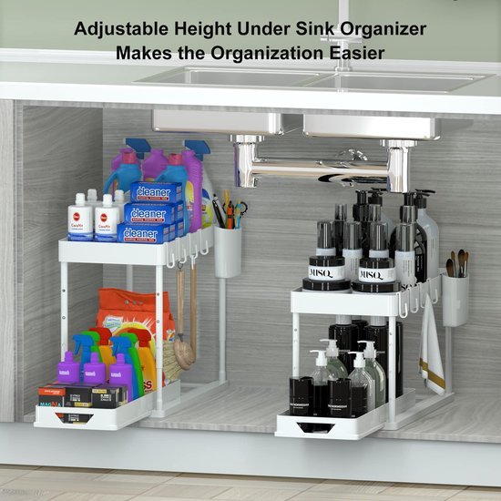 550x550-34439.jpg Unyqoos® Twee-Lagen Verstelbare Onderkast Organizer met Haken en Hangbeker voor Badkamer en Keuken