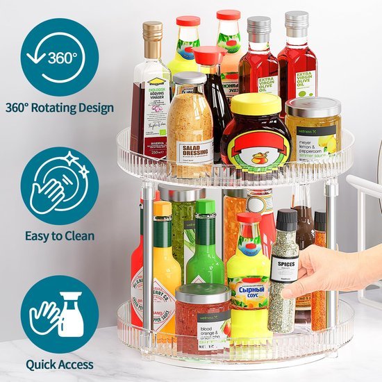 Unyqoos® Draaibare Keukenorganizer met Dubbel Niveau voor Efficiënte Opslag en Gemakkelijk Toegang tot Keukenbenodigdheden