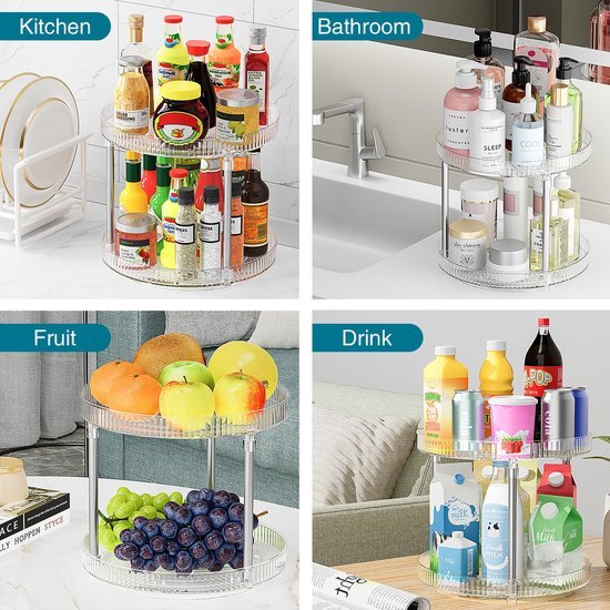 Unyqoos® Draaibare Keukenorganizer met Dubbel Niveau voor Efficiënte Opslag en Gemakkelijk Toegang tot Keukenbenodigdheden