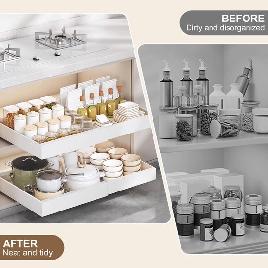 Unyqoos® Ruimtebesparende uittrekbare lade voor keuken en badkamer organisatie