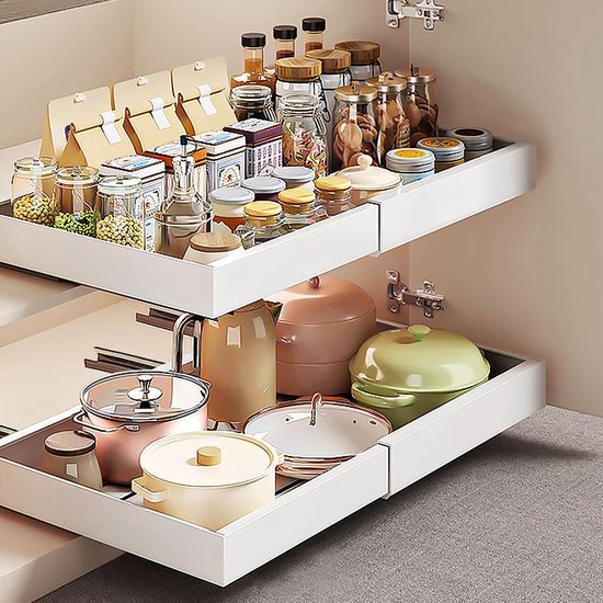 Unyqoos® Ruimtebesparende uittrekbare lade voor keuken en badkamer organisatie