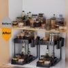 Unyqoos® Uitschuifbare Dubbeldeks Keuken- en Badkamerorganizer met Haken en Bekers voor Onder de Wastafel
