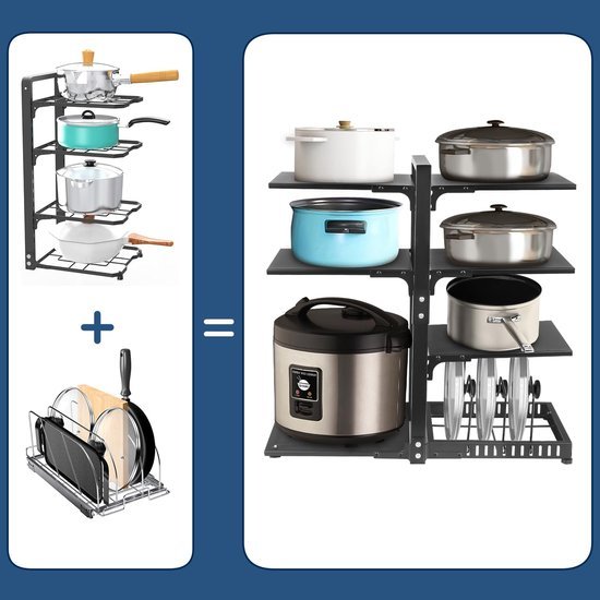 Unyqoos® Pannenrek Organizer met Flexibele Verstelbare Lagen voor Keukenopslag en Organisatie