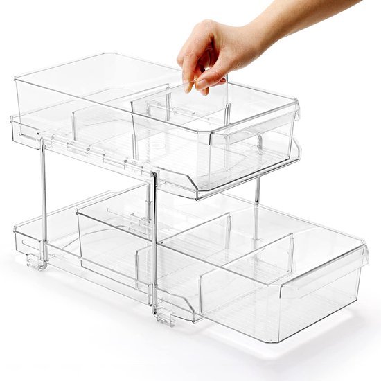 Unyqoos® Dubbel Laags Keuken- en Badkamer Organizer met Uittrekbare Schuiflade en Verstelbare Vakken