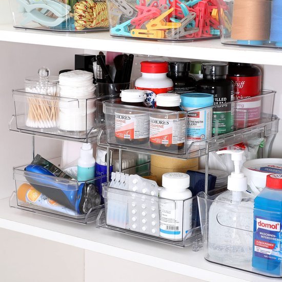Unyqoos® Dubbel Laags Keuken- en Badkamer Organizer met Uittrekbare Schuiflade en Verstelbare Vakken