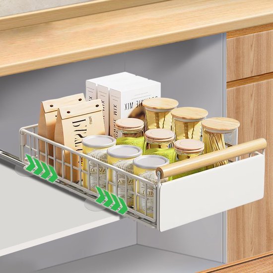 Unyqoos® Uittrekbare lade-organizer zonder boren voor keukenkasten in wit ontwerp