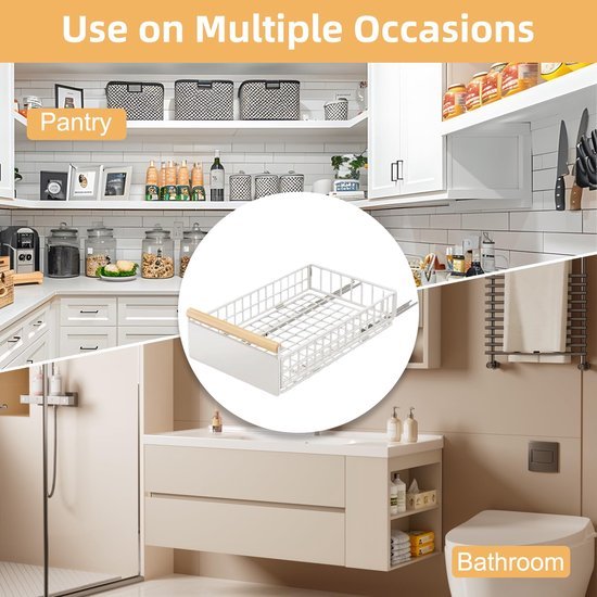 Unyqoos® Uittrekbare lade-organizer zonder boren voor keukenkasten in wit ontwerp