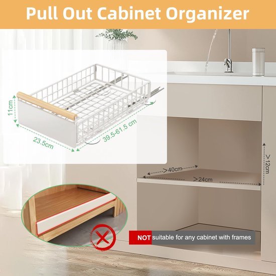 Unyqoos® Uittrekbare lade-organizer zonder boren voor keukenkasten in wit ontwerp