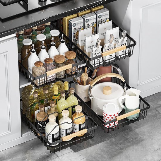 Unyqoos® Uittrekbare metalen lade-organizer voor keuken en badkamer, set van 2