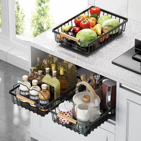 Unyqoos® Uittrekbare metalen lade-organizer voor keuken en badkamer, set van 2