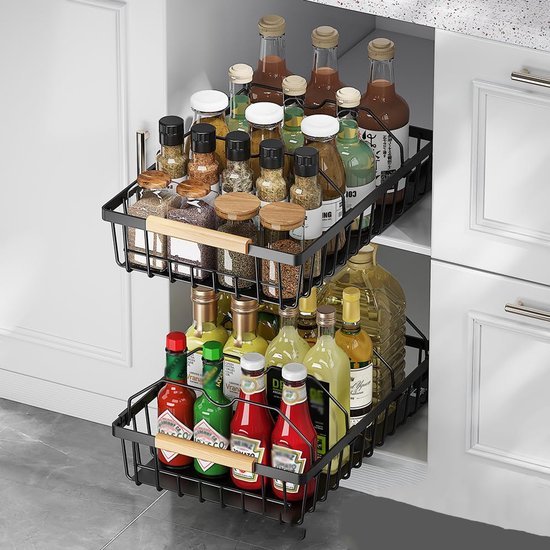 Unyqoos® Uittrekbare metalen lade-organizer voor keuken en badkamer, set van 2