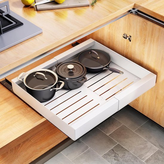 Unyqoos® Uittrekbare Telescopische Lade voor Keuken en Badkamer zonder Boren met Verstelbare Breedte