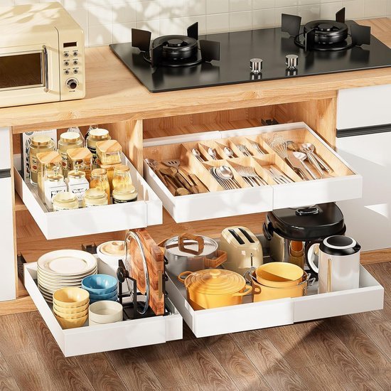 Unyqoos® Uittrekbare Telescopische Lade voor Keuken en Badkamer zonder Boren met Verstelbare Breedte