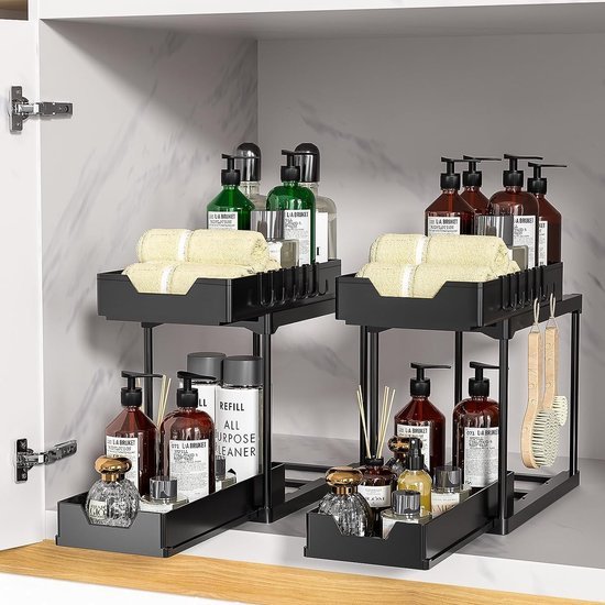 Unyqoos® Multifunctioneel Opslagsysteem voor Keuken en Badkamer met Dubbele Laden en Haken