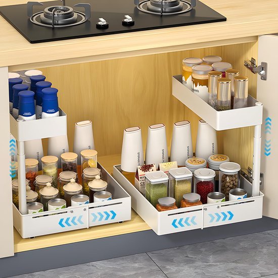 Unyqoos® Uittrekbare en verstelbare organizer voor onder de wastafel voor keuken en badkamer