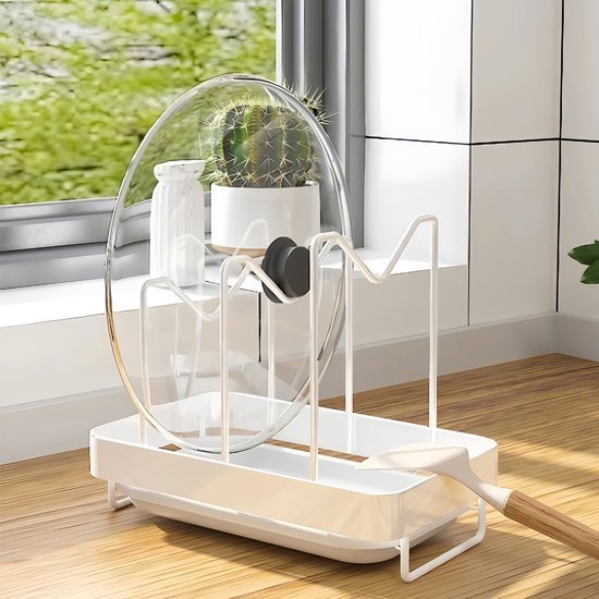 Unyqoos® Functionele houder voor snijplanken en deksels in compact wit ontwerp