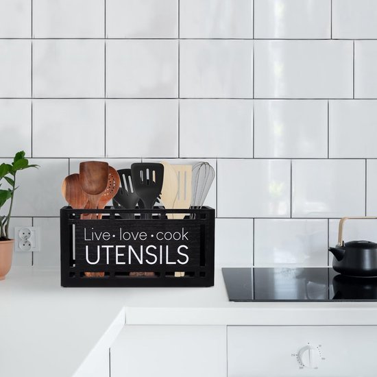 Unyqoos® Stijlvolle Keukengereedschapsorganizer van Hout met 3 Compartimenten en Antislip Pads
