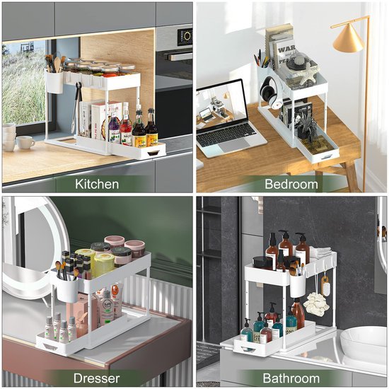 Unyqoos® Lade-organizer met Verstelbare Hoogte en Tweelaags Ontwerp voor Badkamer en Keukenopslag
