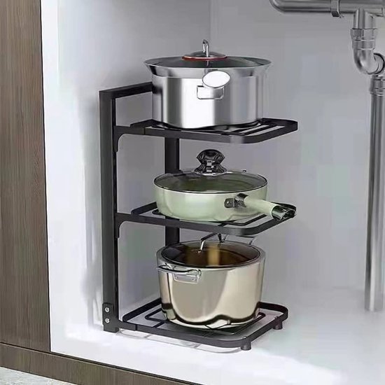 Unyqoos® Pannenorganizer met Vier Verdiepingen voor Optimaal Ruimtegebruik in Keuken en Kast