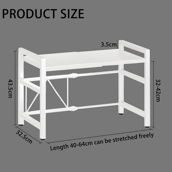 Unyqoos® Uittrekbaar Keukenrek voor Magnetron met Verstelbare Hoogte en Extra Haken voor Opberggemak