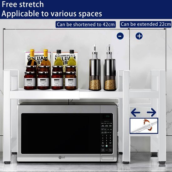 Unyqoos® Uittrekbaar Keukenrek voor Magnetron met Verstelbare Hoogte en Extra Haken voor Opberggemak