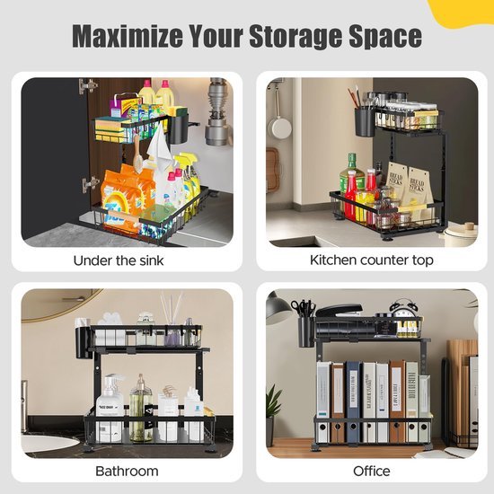 550x550-34845.jpg Unyqoos® Verstelbare Keukenkastorganizer met Uittrekbare Manden en Extra Opbergruimte voor Badkamer en Wastafel