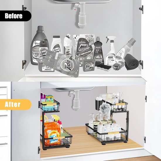 550x550-34848.jpg Unyqoos® Verstelbare Keukenkastorganizer met Uittrekbare Manden en Extra Opbergruimte voor Badkamer en Wastafel