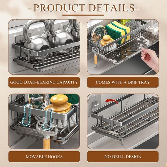 Unyqoos® Handige keukenorganizer met afneembare lekbak en haken voor optimaal gebruik