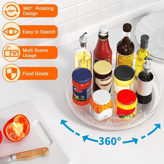 Unyqoos® Handige Dubbele Draaiplateaus voor Keuken en Koelkast, 360 Graden Vrij Draaiend, Ideaal voor Diverse Voorwerpen