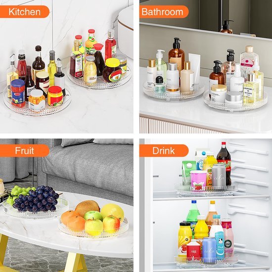 Unyqoos® Handige Dubbele Draaiplateaus voor Keuken en Koelkast, 360 Graden Vrij Draaiend, Ideaal voor Diverse Voorwerpen