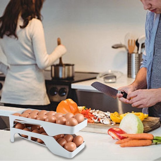Unyqoos® Dubbele eierdispenser met rolsysteem voor efficiënte opslag in de koelkast