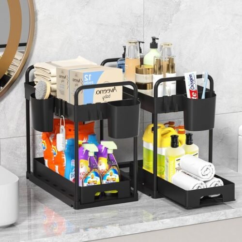 Unyqoos® Multifunctionele Keuken- en Badkamer Organizer met Uittrekbare Lades en Haken voor Optimaal Gebruiksgemak