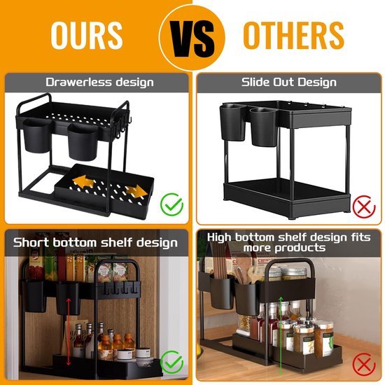 Unyqoos® Multifunctionele Keuken- en Badkamer Organizer met Uittrekbare Lades en Haken voor Optimaal Gebruiksgemak