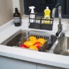 Unyqoos® Zwarte keukenorganizer met zelfledigende afvoer en handdoekhouder