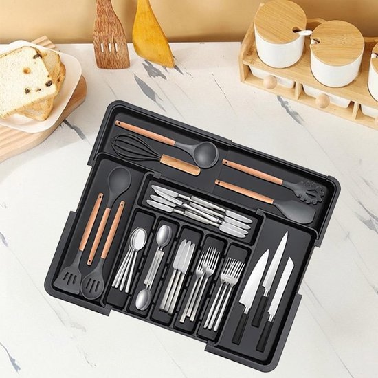 Unyqoos® Aanpasbare en uitschuifbare besteklade voor keukenorganisatie en meer