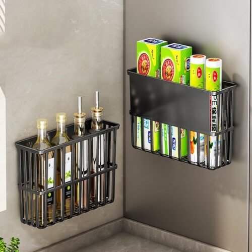 Unyqoos® Zelfklevende zwarte opbergmanden voor keuken en badkamer zonder boren