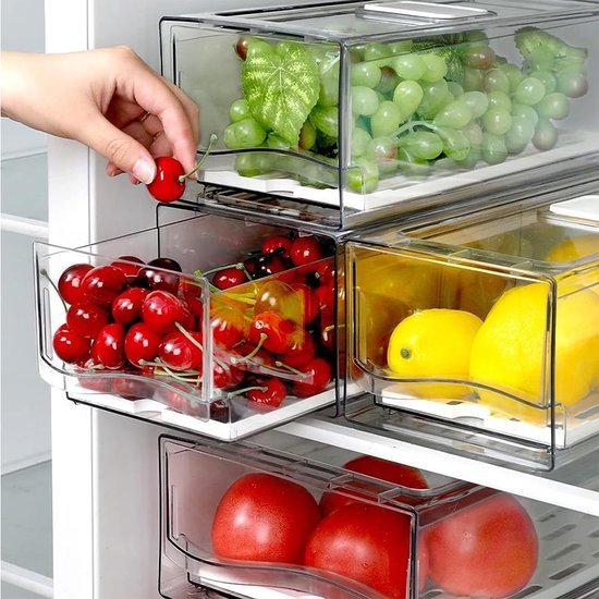 550x550-34962.jpg Unyqoos® Transparante en stapelbare koelkastopbergdoos met afdruipmand en handgreep