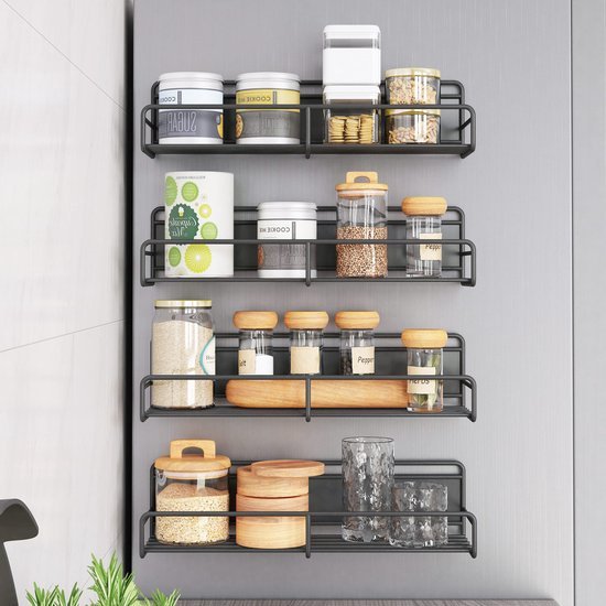 Unyqoos ® Ruimtebesparende Magnetische Keukenorganizer Set van 4 met Haken voor Metalen Oppervlakken